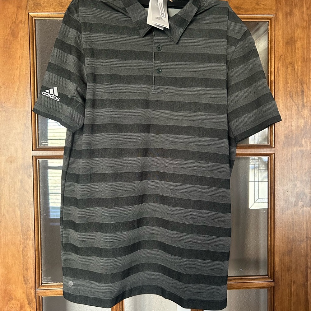 Adidas Black and Gray Striped Polo Shirt